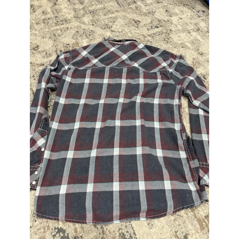 BKE Pearl Snap Shirt Plaid Thick Stitch Mens Size Large Athletic Fit Punk Grunge